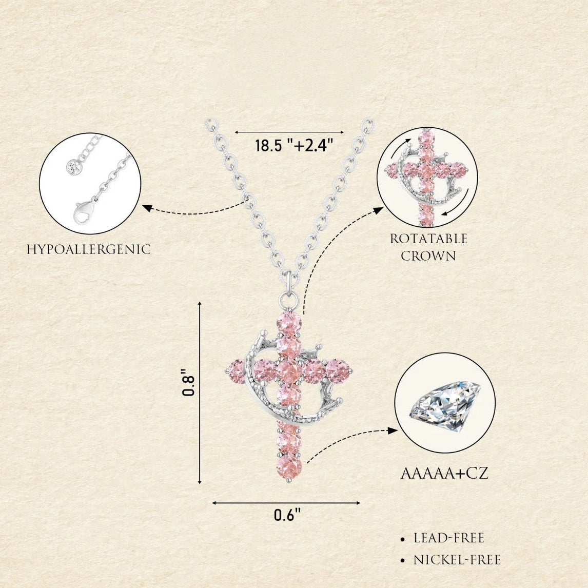 Handmade Cross Crown Necklace